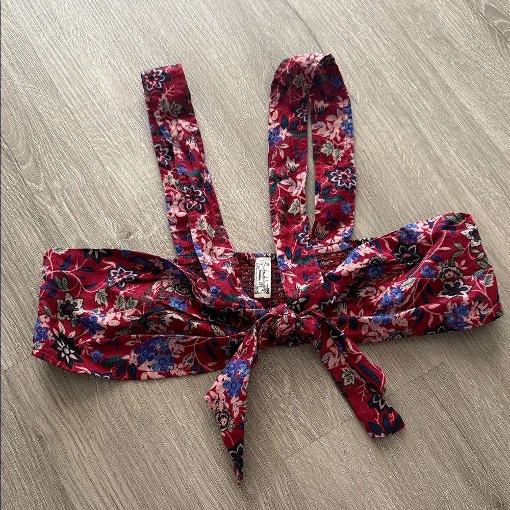 Red & Blue Floral Bandeau Top